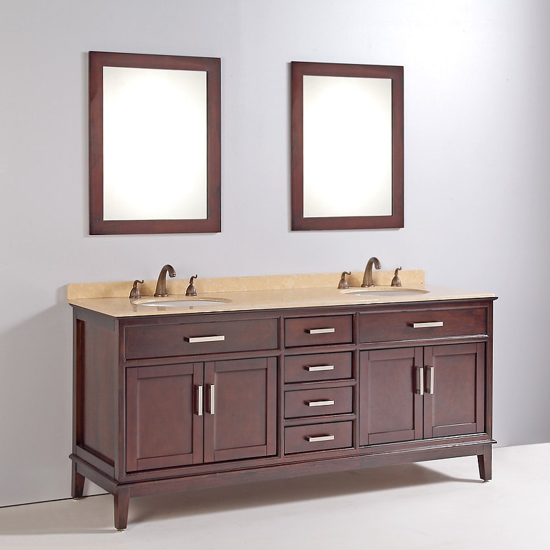 Marble Top 72 inch Double Sink Bathroom Vanity With Mirror And Faucet