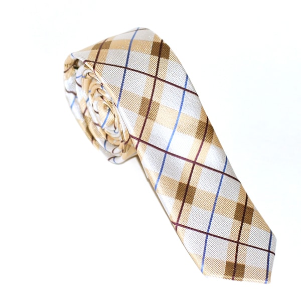 Skinny Tie Madness Men's Brown Plaid Slim Tie Skinny Tie Madness Ties