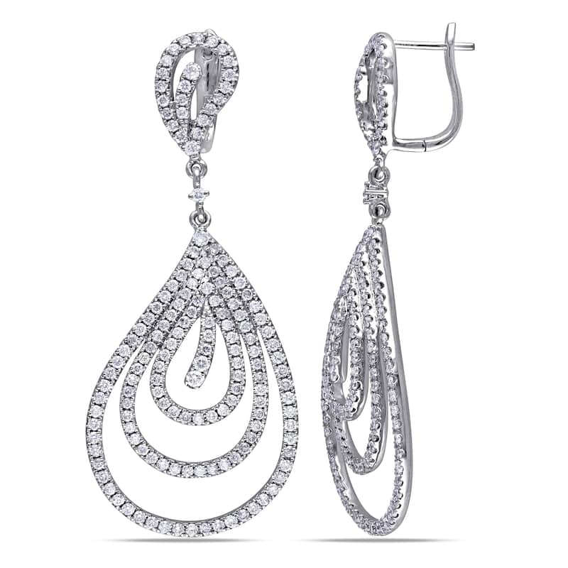 Miadora 14k White Gold 3ct TDW Diamond Teardrop Earrings