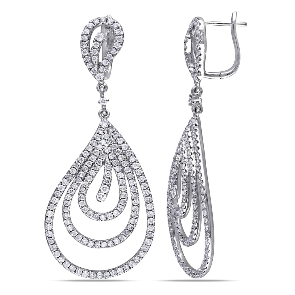 Miadora 14k White Gold 3ct TDW Diamond Teardrop Earrings