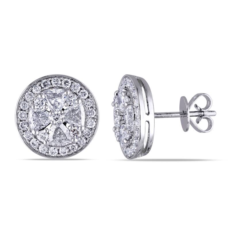 Miadora 14k White Gold 1 3/4ct TDW Diamond Halo Earrings