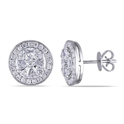 Miadora 14k White Gold 1 3/4ct TDW Diamond Halo Earrings