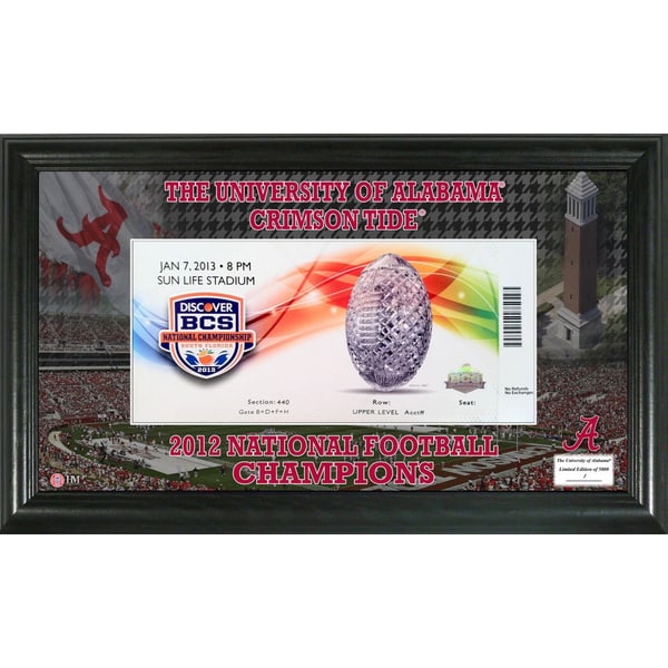 Alabama Crimson Tide 2013 BCS National Champions 'Ticket' Plaque Highland Mint Coins