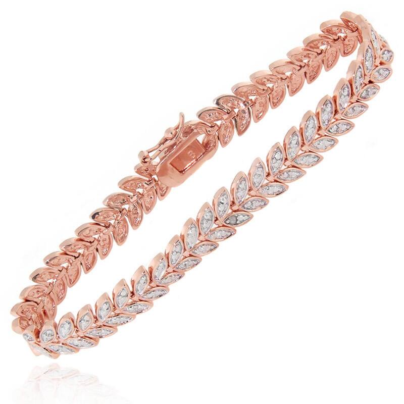 Finesque Gold or Silver Overlay Diamond Accent Leaf Bracelet