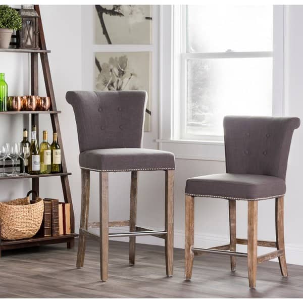 Rafa Grey Upholstered 30-inch Barstool by Kosas Home - Overstock - 7649709