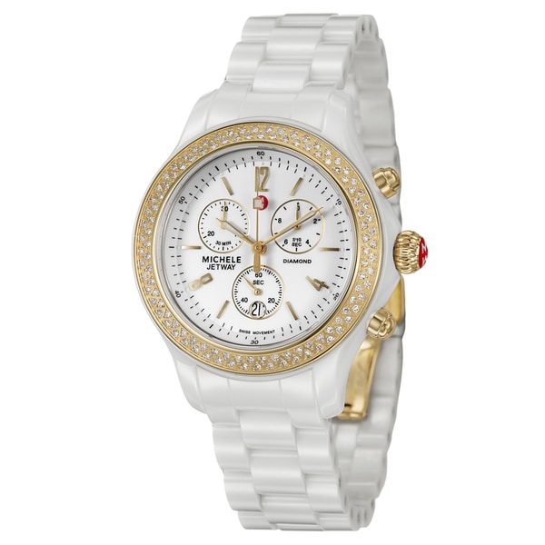 Michele Women's 'Jetway' Stainless Steel and Ceramic White Diamonds