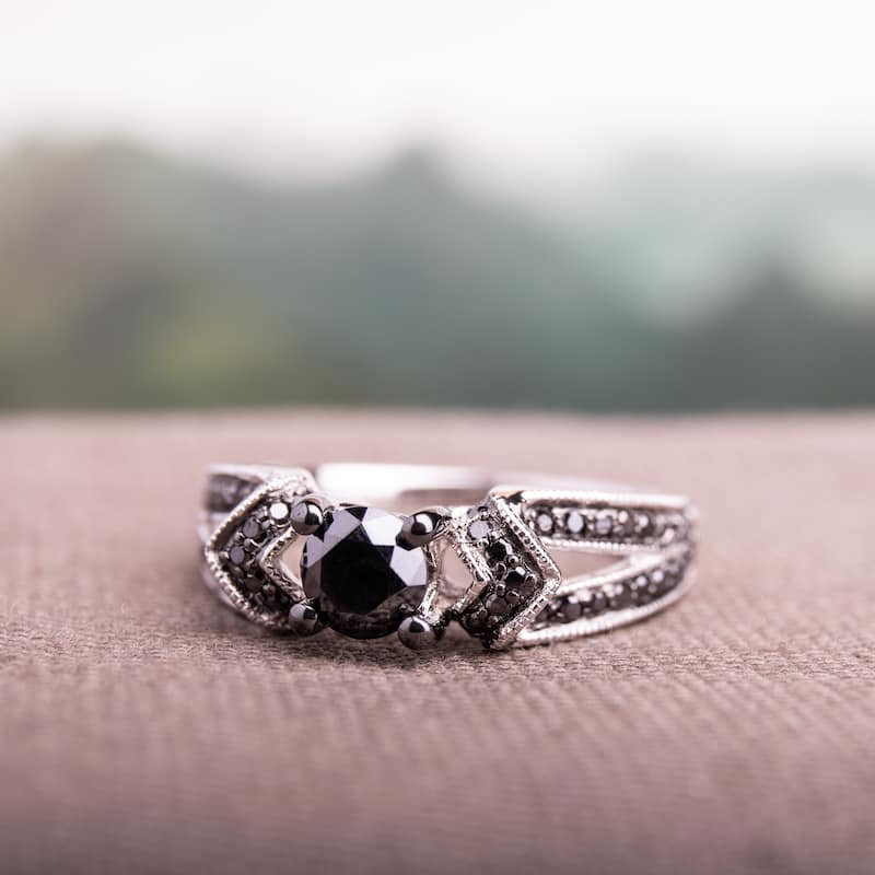 Miadora Sterling Silver 1ct TDW Black Diamond Split Shank Engagement Ring