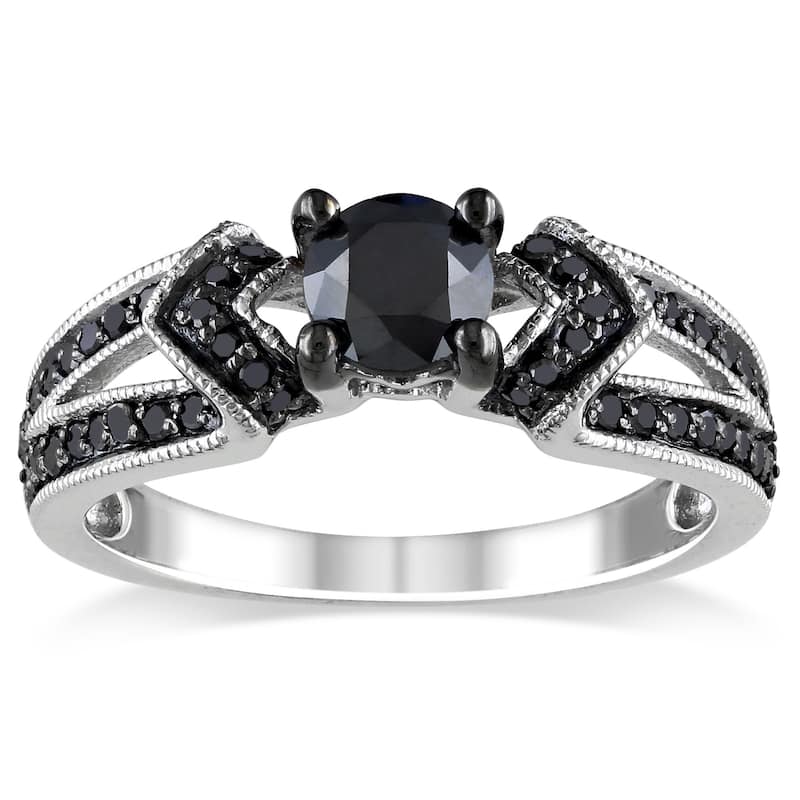 Miadora Sterling Silver 1ct TDW Black Diamond Split Shank Engagement Ring