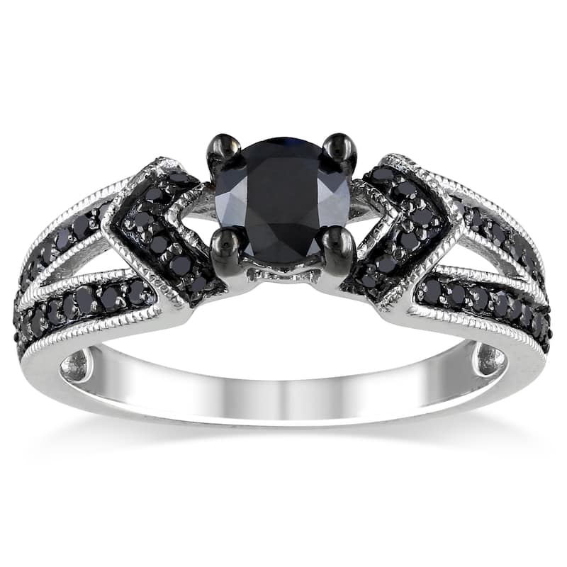 Miadora Sterling Silver 1ct TDW Black Diamond Split Shank Engagement Ring - 9
