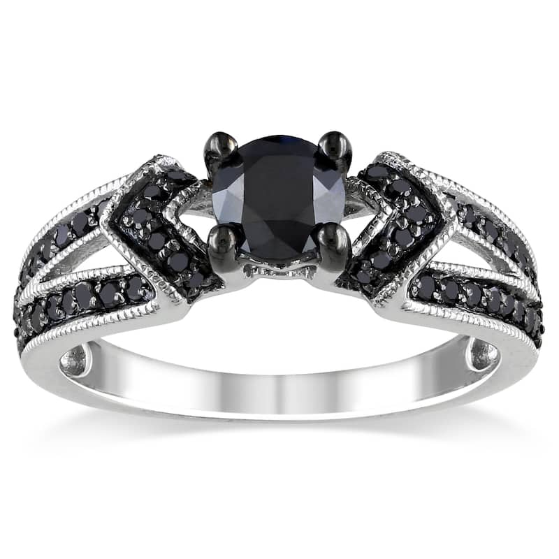 Miadora Sterling Silver 1ct TDW Black Diamond Split Shank Engagement Ring - 9