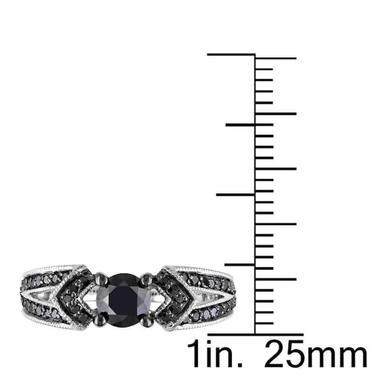 Miadora Sterling Silver 1ct TDW Black Diamond Split Shank Engagement Ring
