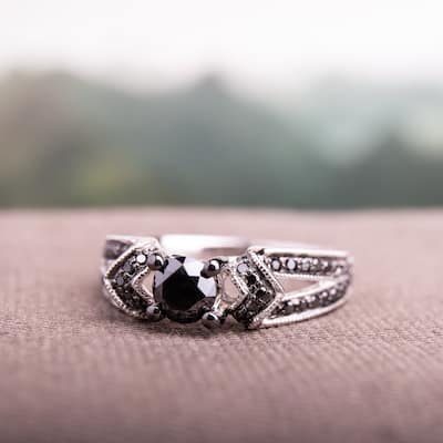 Miadora Sterling Silver 1ct TDW Black Diamond Split Shank Engagement Ring