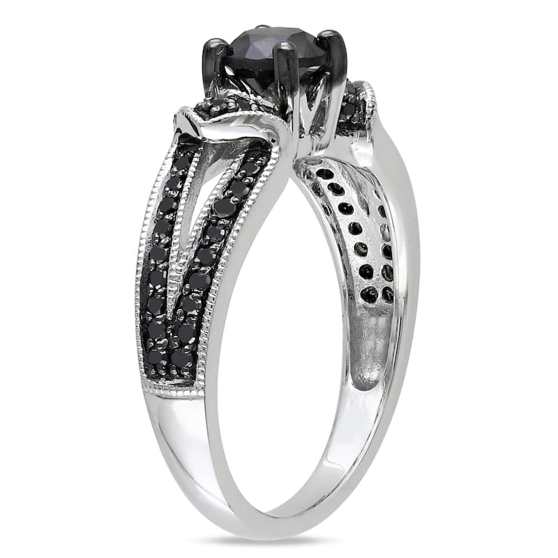 Miadora Sterling Silver 1ct TDW Black Diamond Split Shank Engagement Ring