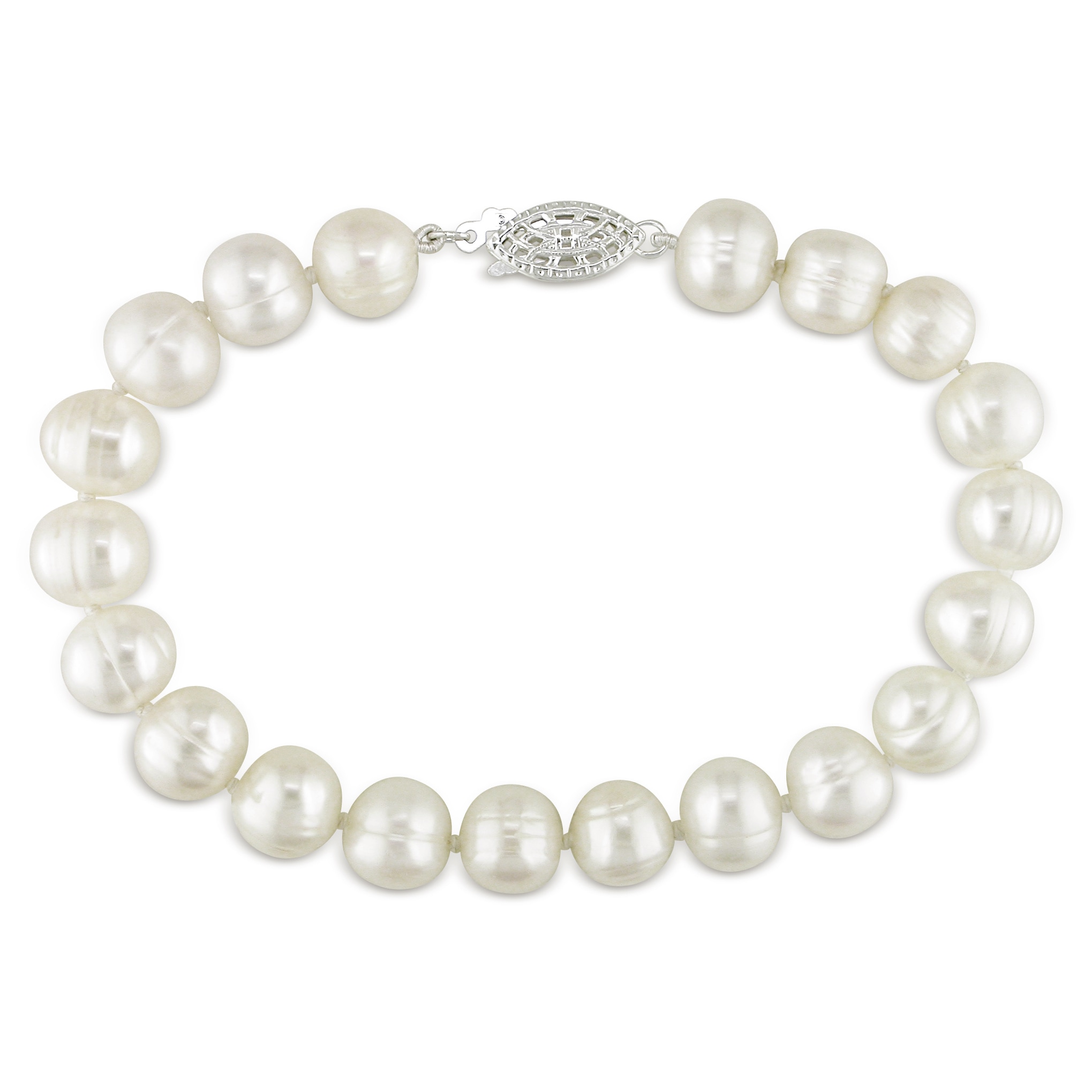 Miadora Sterling Silver White Cultured Freshwater Pearl Bracelet (7.5-8 mm)