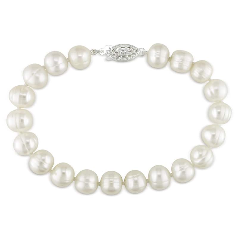 Miadora Sterling Silver White Cultured Freshwater Pearl Bracelet (7.5-8 mm)