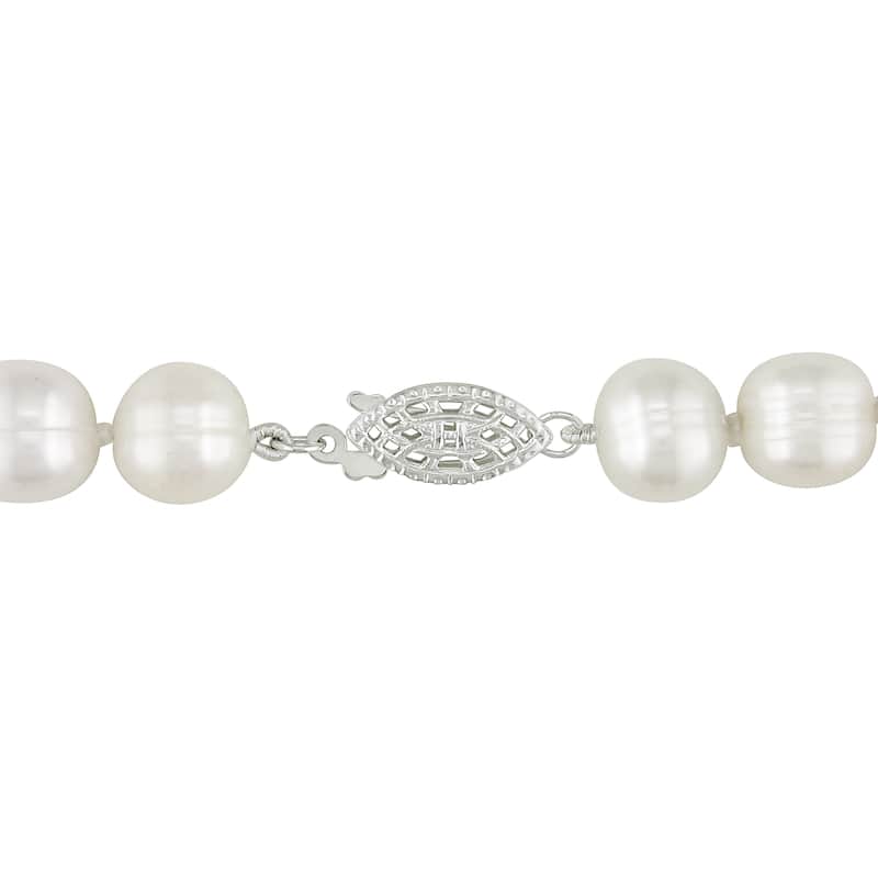 Miadora Sterling Silver White Cultured Freshwater Pearl Bracelet (7.5-8 mm)