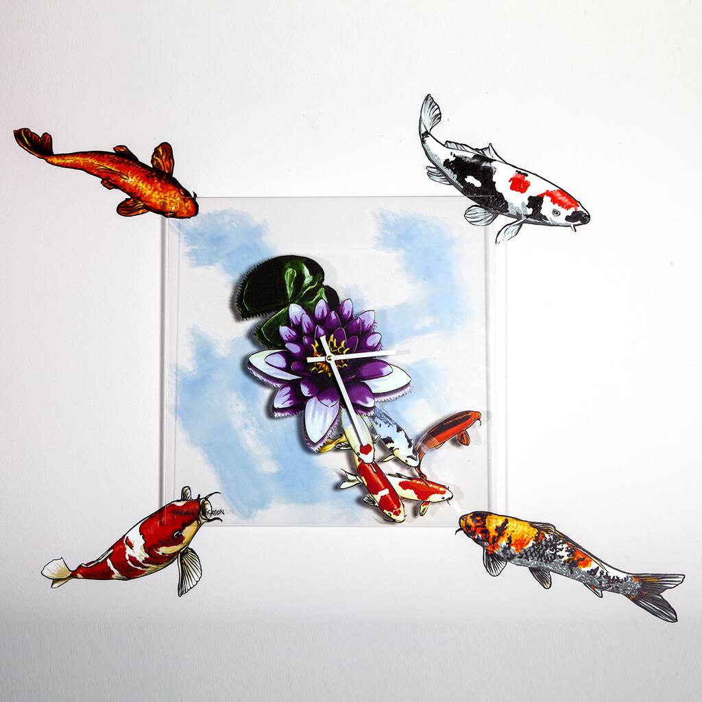 Maxwell Dickson 'Koi Fish' 15x15-inch Wall Clock