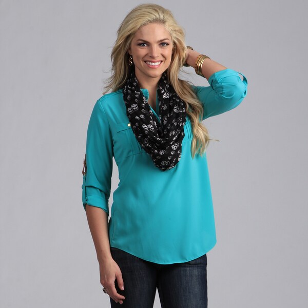 Peach Couture Black Chiffon Mini Skull Printed Infinity Scarf
