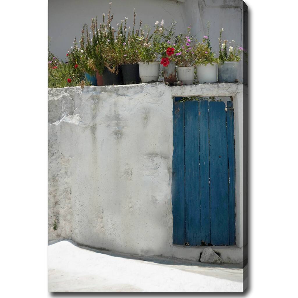 'The Blue Door, Santorini, Greece' Gallery-wrapped Canvas Art - White/Blue