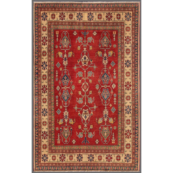 Afghan Hand knotted Kazak Red/ Ivory Wool Rug (6'3 x 9'11) 5x8   6x9 Rugs