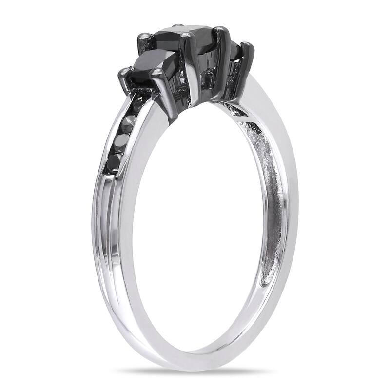 Miadora Sterling Silver 1ct TDW Princess-cut Black Diamond Ring