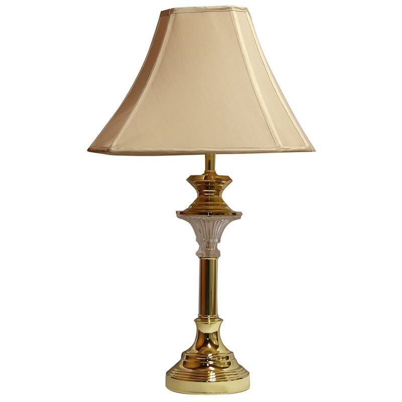 Polished Brass with Crystal Detail Transitional Table Lamp with Shantung Silk Lamp Shade