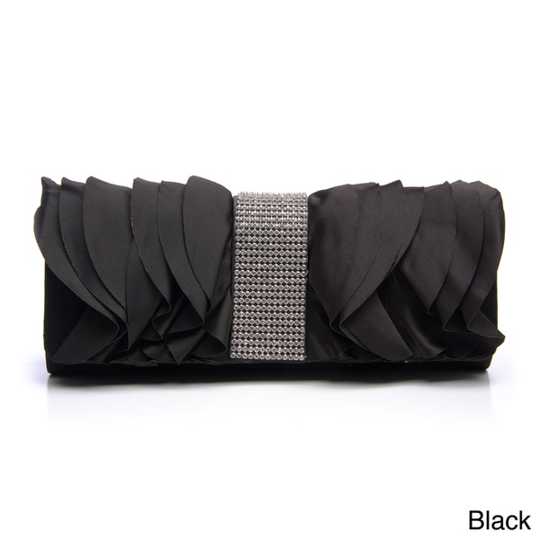 Furmani Ruffled Satin Rhinestone Detail Clutch