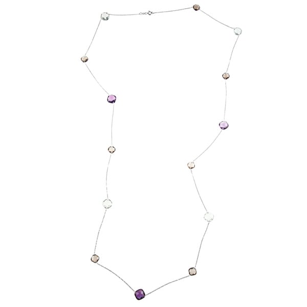 La Preciosa Silver Purple/ Green Amethyst and Smokey Topaz Necklace La Preciosa Gemstone Necklaces