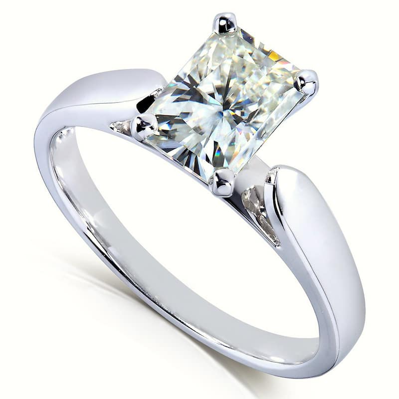Annello by Kobelli 14k White Gold 1 1/5ct Radiant Moissanite (HI) Solitaire 4-prong Engagement Ring