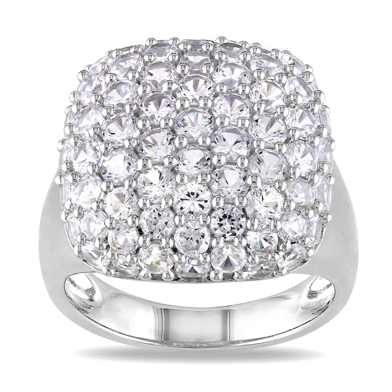 Miadora Sterling Silver Created White Sapphire Cocktail Cluster Ring