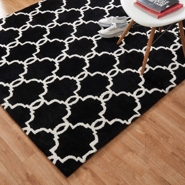 Shop Microfiber Black Trellis Area Rug 5' x 7'6 Free Shipping Today 7654723