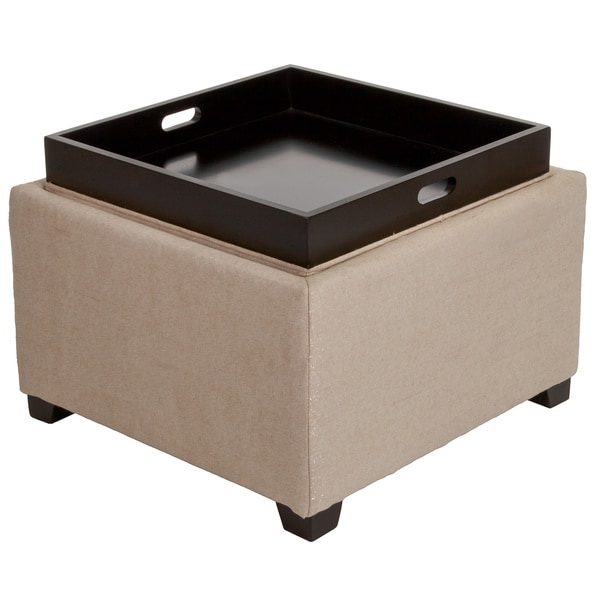 Andrea Light Tan Fabric Tray Top Storage Ottoman by Christopher Knight ...