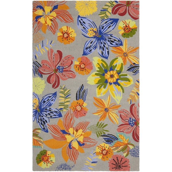 Safavieh Four Seasons Stain-Resistant Hand-Hooked Gray Floral Rug (5' x ...