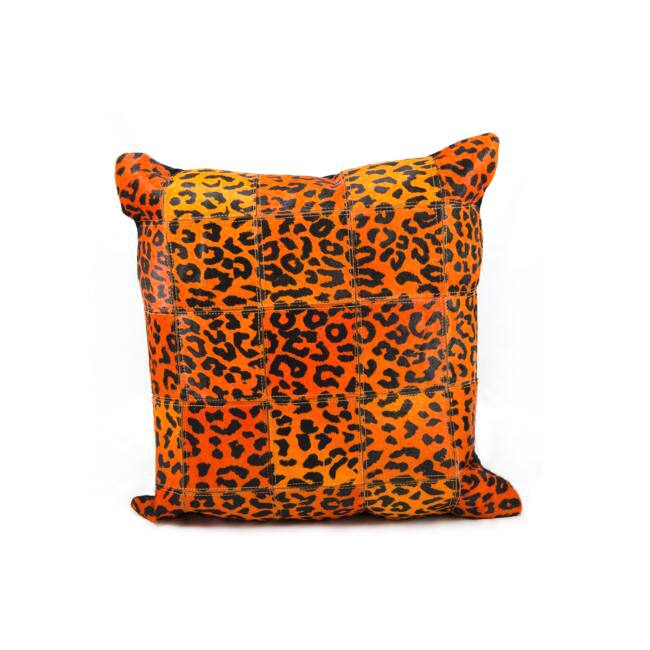 Mina Victory Natural Leather and Hide Leopard Print Orange Throw Pillow (20-inch x 20-inch) by Nourison