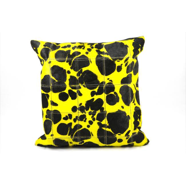 Mina Victory Natural Leather and Hide Large Leopard Yellow Throw Pillow (20-inch x 20-inch) by Nourison