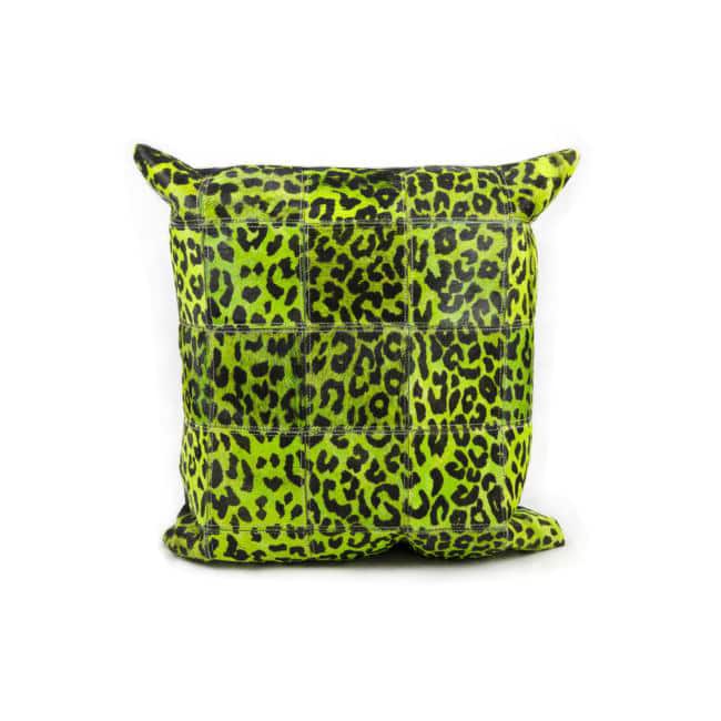 Mina Victory Natural Leather and Hide Leopard Print Green Throw Pillow (20-inch x 20-inch) by Nourison