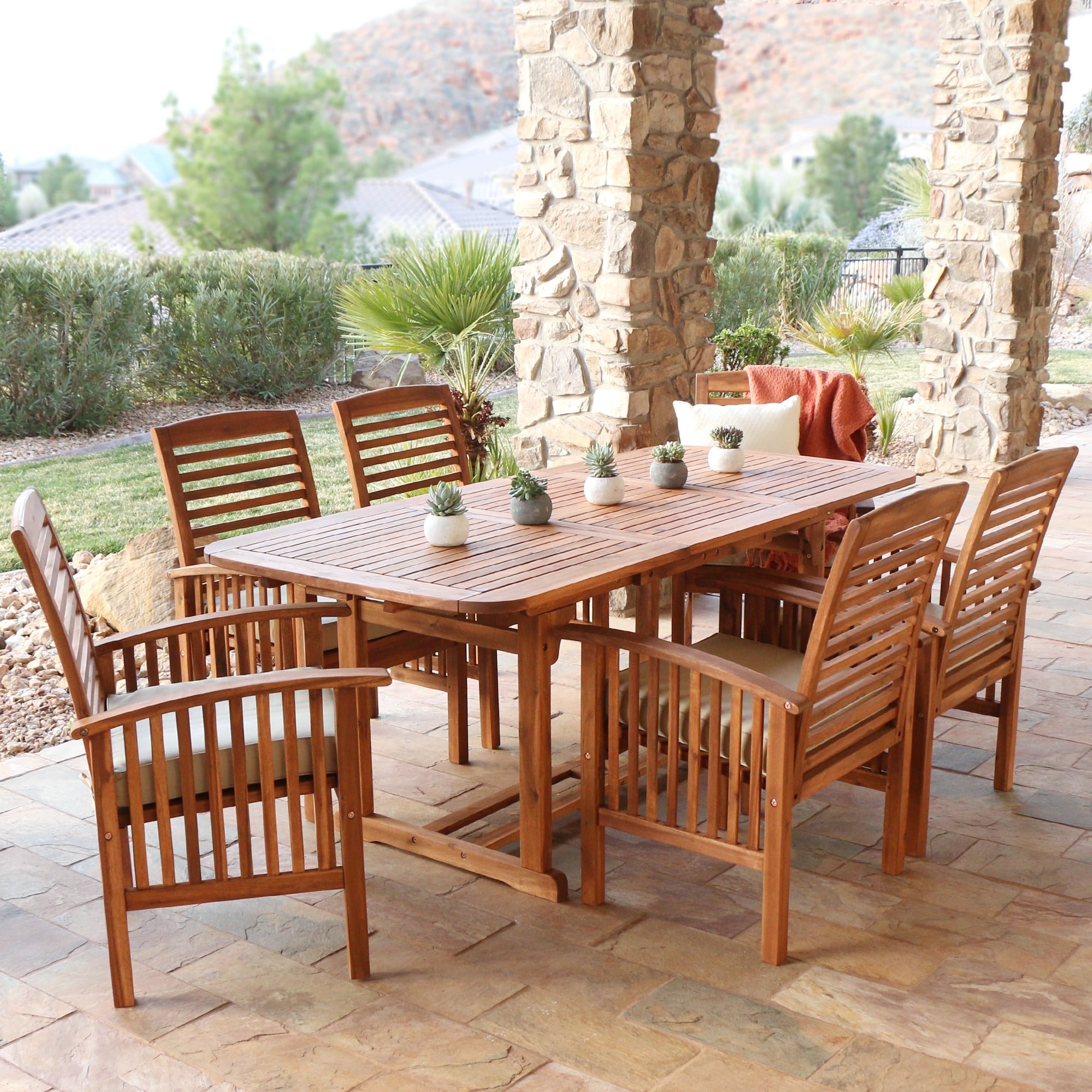 Wood 7 piece Patio Dining Set