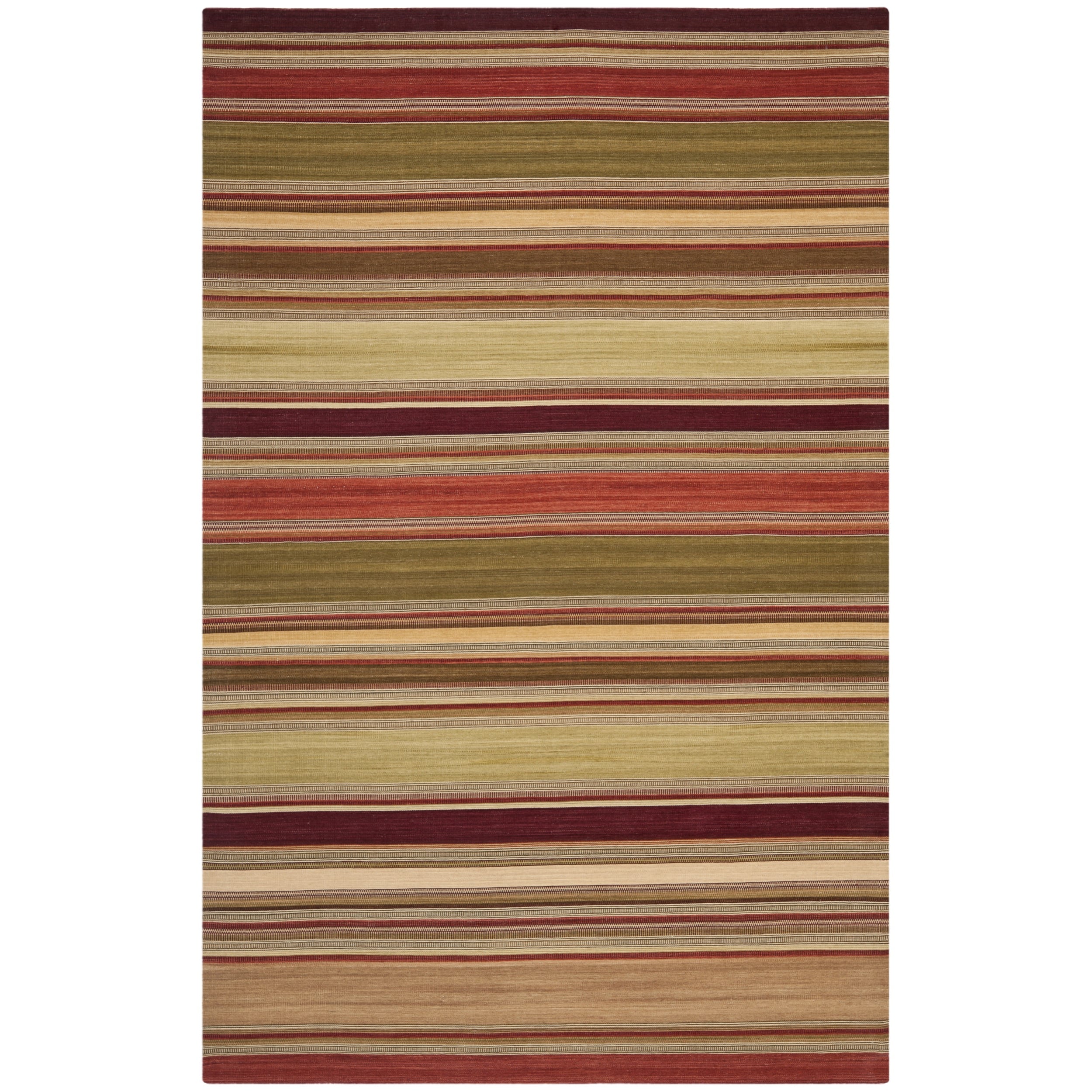 Tapestry woven Striped Kilim Village Red Wool Rug (9 X 12)