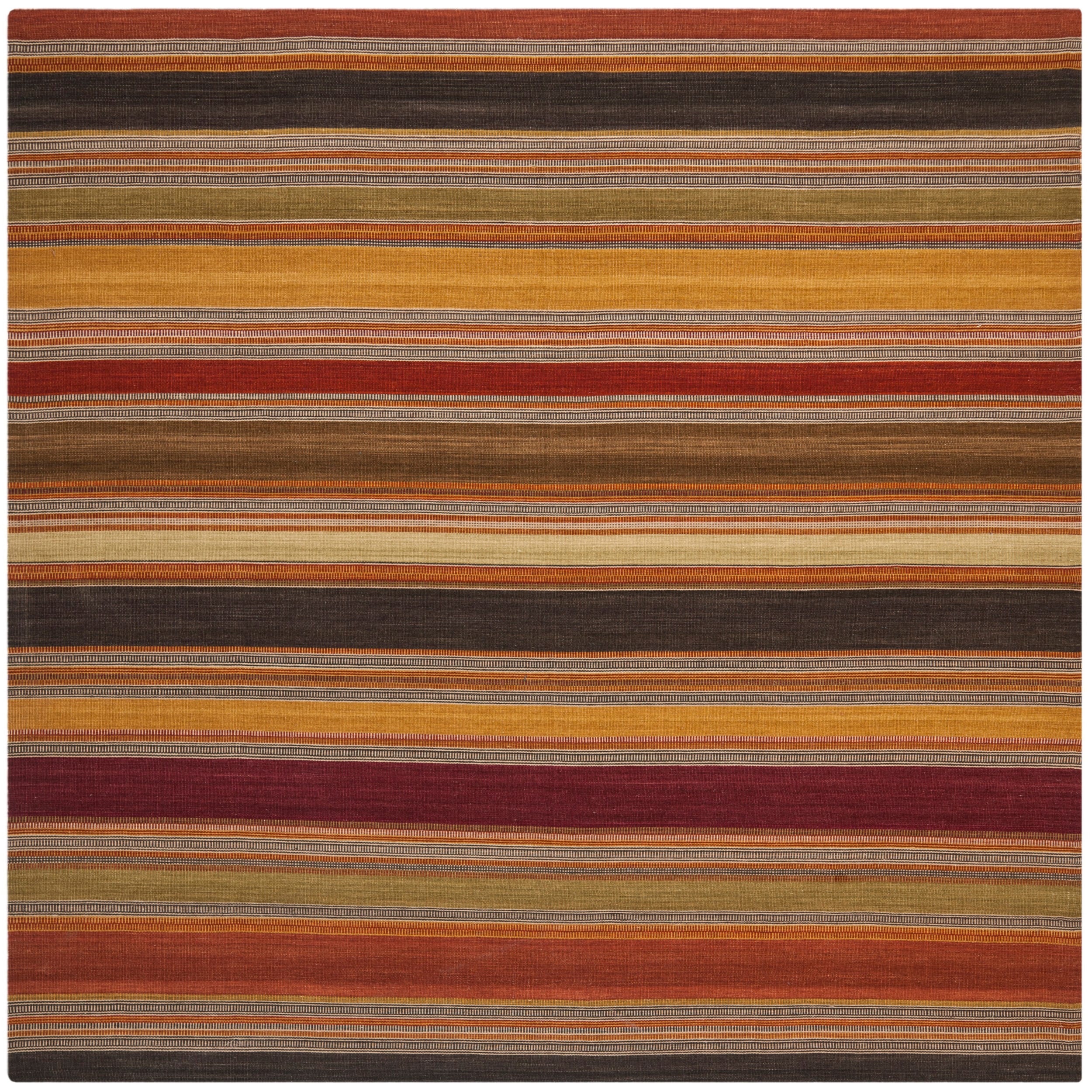 Tapestry woven Striped Kilim Village Gold Wool Rug (7 Square)