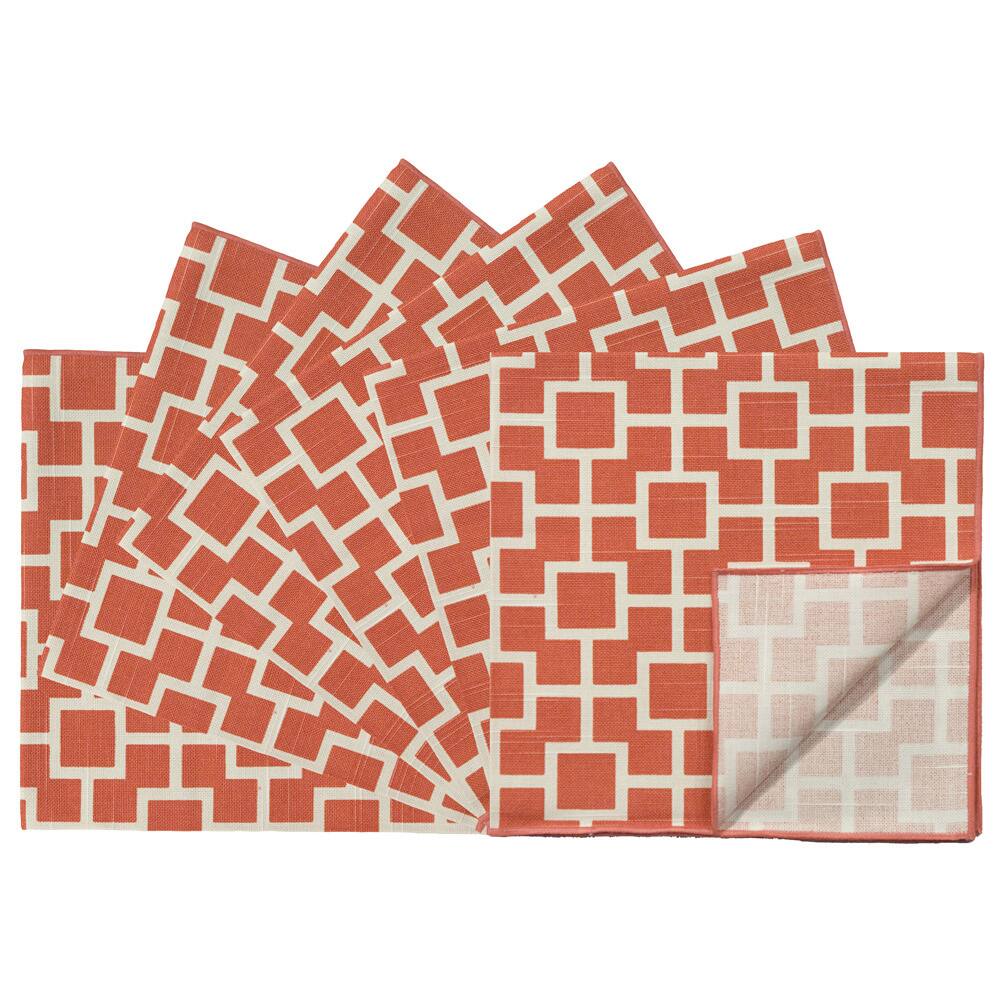 Rose Tree Coral and White Quadrille Napkins (Set of 6)