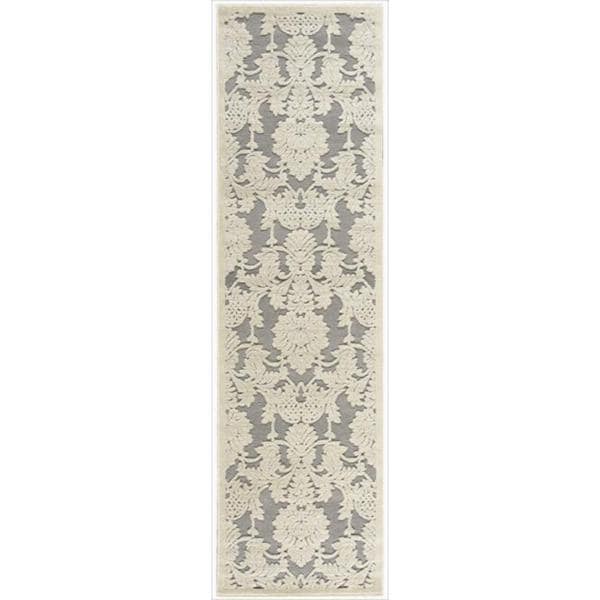 Graphic Illusions Sliver Damask Runner (2'3 x 8') Nourison Runner Rugs