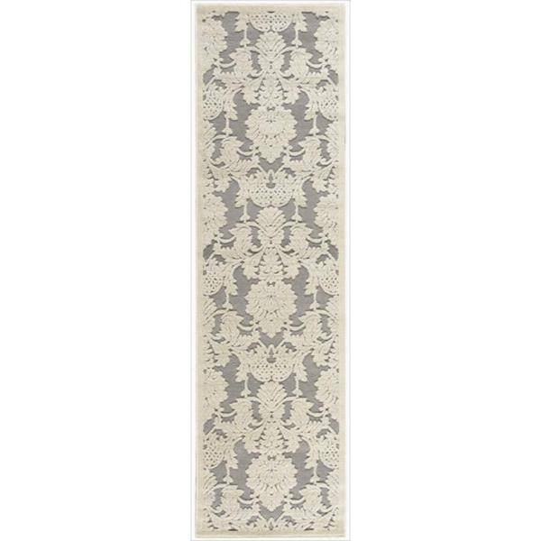 Nourison Graphic Illusions Traditional Vintage Hi Low Damask Area Rug - 2'3" x 8' Runner - Grey/Ivory - Rectangle