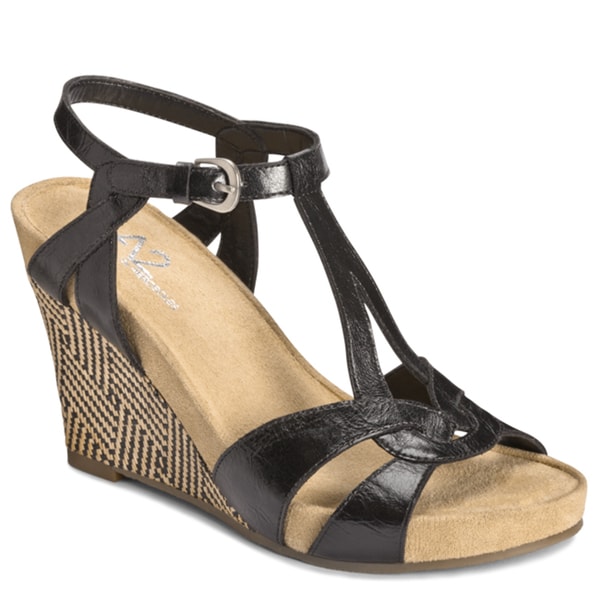 A2 by Aerosoles Womens Black Plushfever Wedge Sandals  