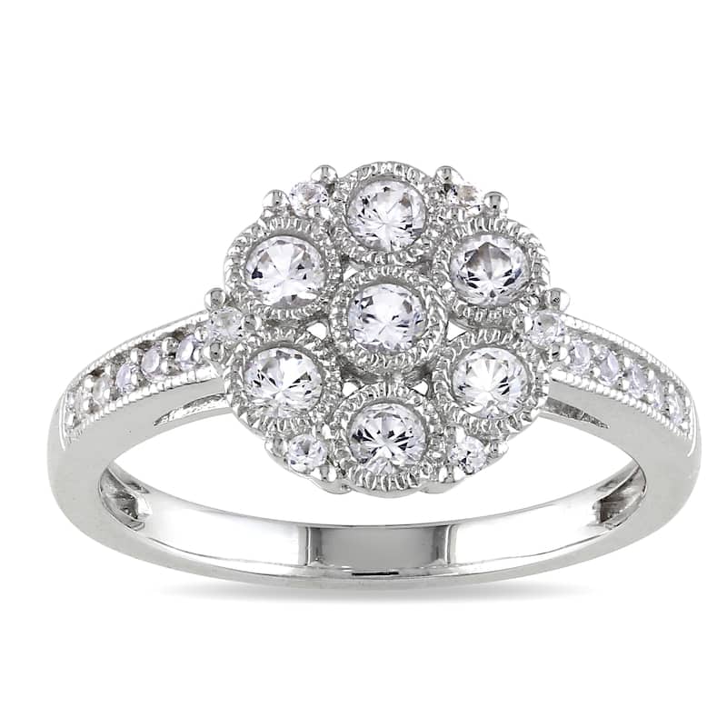 Miadora Sterling Silver Created White Sapphire Flower Cluster Ring - 9