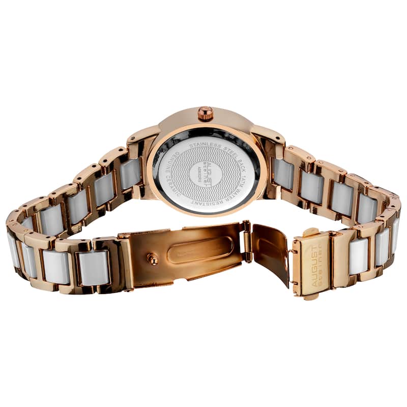 August Steiner Women's Crystal Glitz Ceramic Link Rose-Tone Bracelet Watch - White