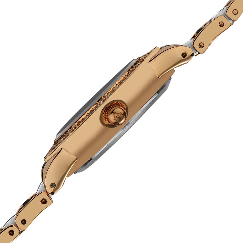 August Steiner Women's Crystal Glitz Ceramic Link Rose-Tone Bracelet Watch - White