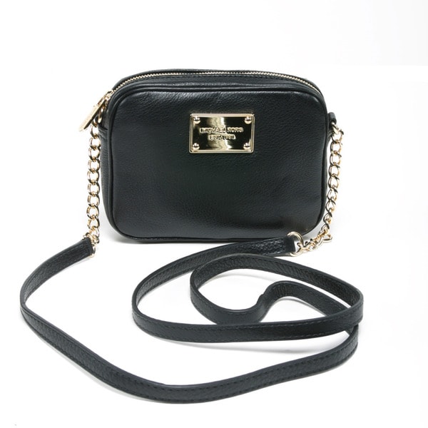 Shop Michael Kors Women&#39;s &#39;Jet Set&#39; Black Leather Mini Crossbody Handbag - Free Shipping Today ...