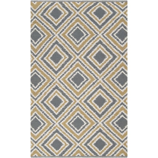 slide 2 of 6, Hand-woven Tioga Gold Wool Area Rug - 2' x 3' - 2' x 3' Yellow/Grey - 2' x 3' - Rectangle