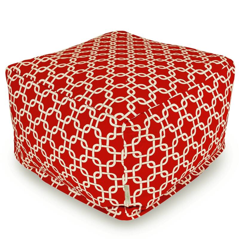 Majestic Home Goods Indoor Outdoor Links Ottoman Pouf 27 in L x 27 in W x 17 in H - Red