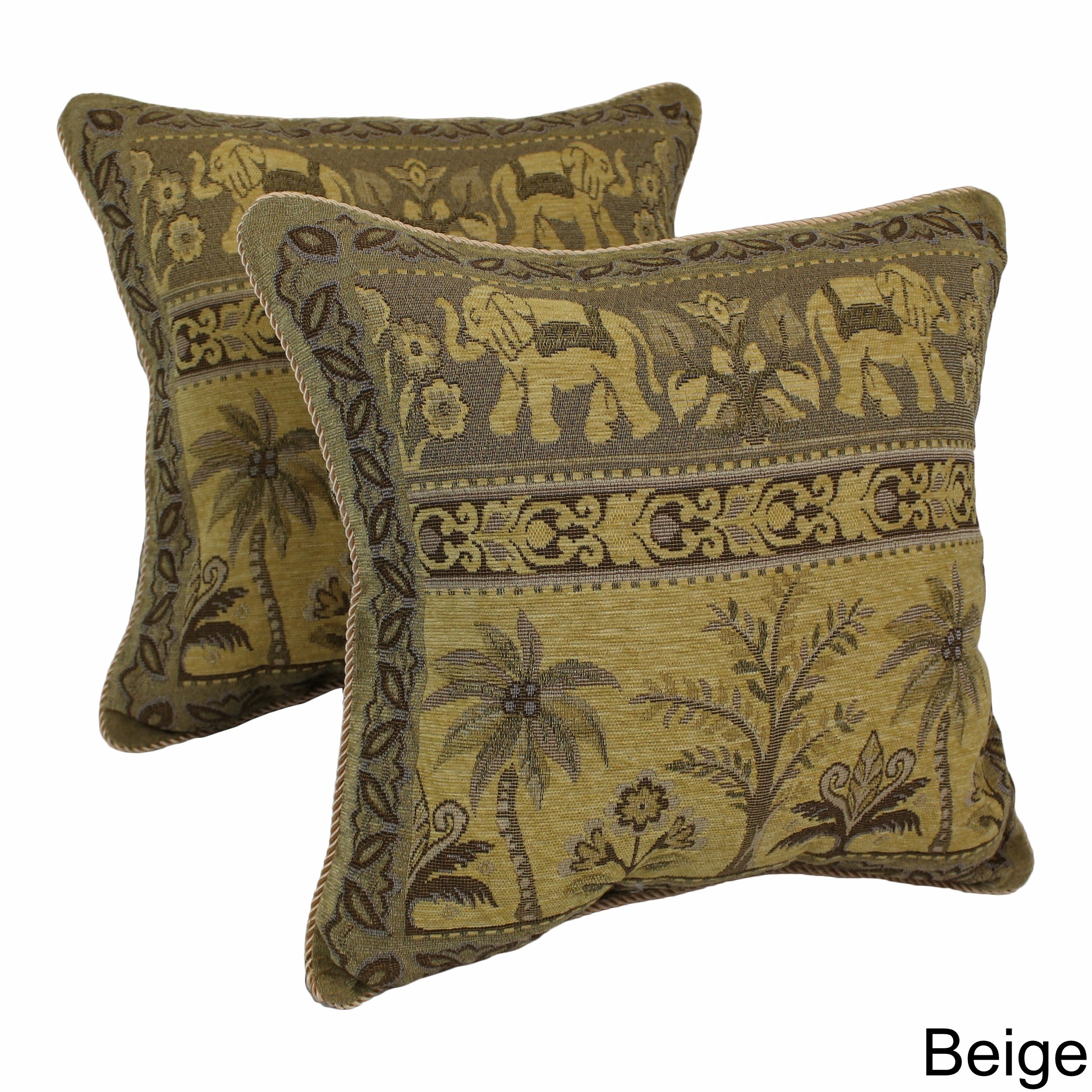 Blazing Needles Elephants with Palm Trees Tapestry Corded Throw Pillows Set of 2 On Sale Bed Bath Beyond 7659901